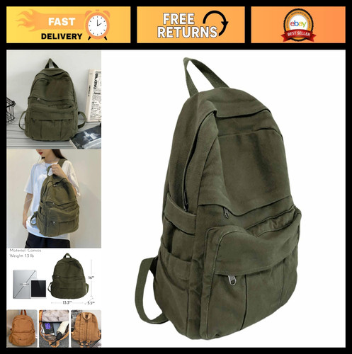 Military green canvas backpack - green,