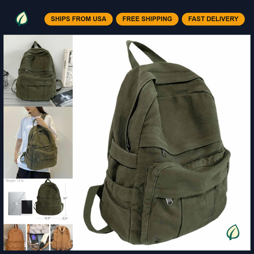 Military green canvas backpack - green,